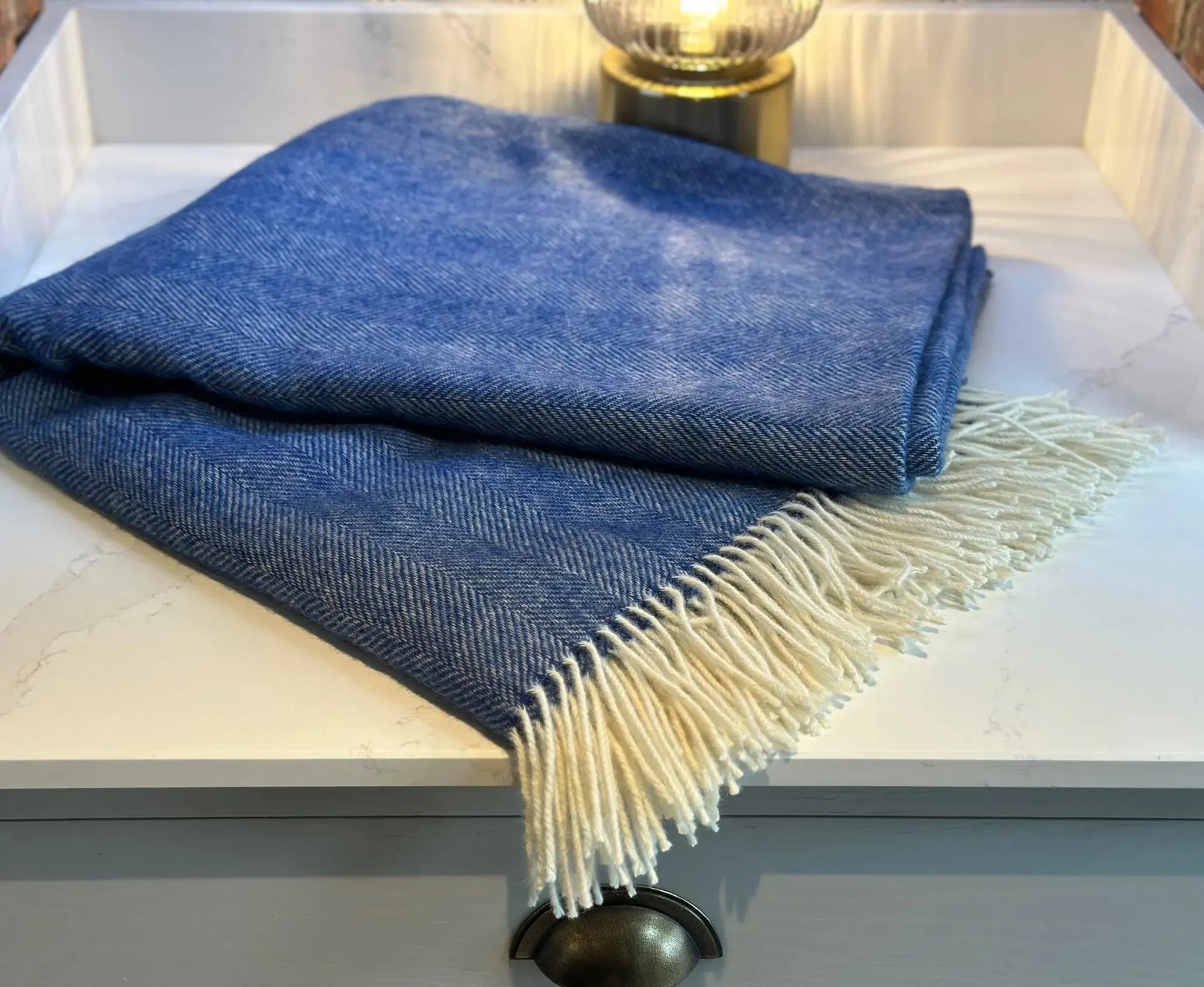 100% Lambswool Herringbone Throw Air Force Blue