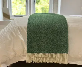 100% Lambswool Herringbone Throw Bottle Green