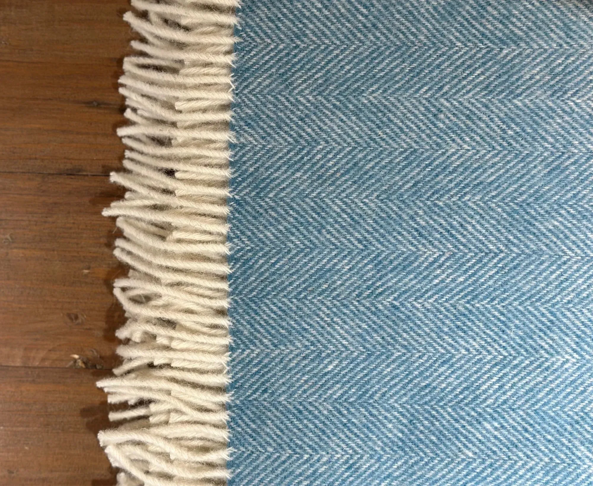 100% Lambswool Herringbone Throw Duck Egg Blue