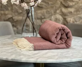 100% Lambswool Herringbone Throw Dusky Pink