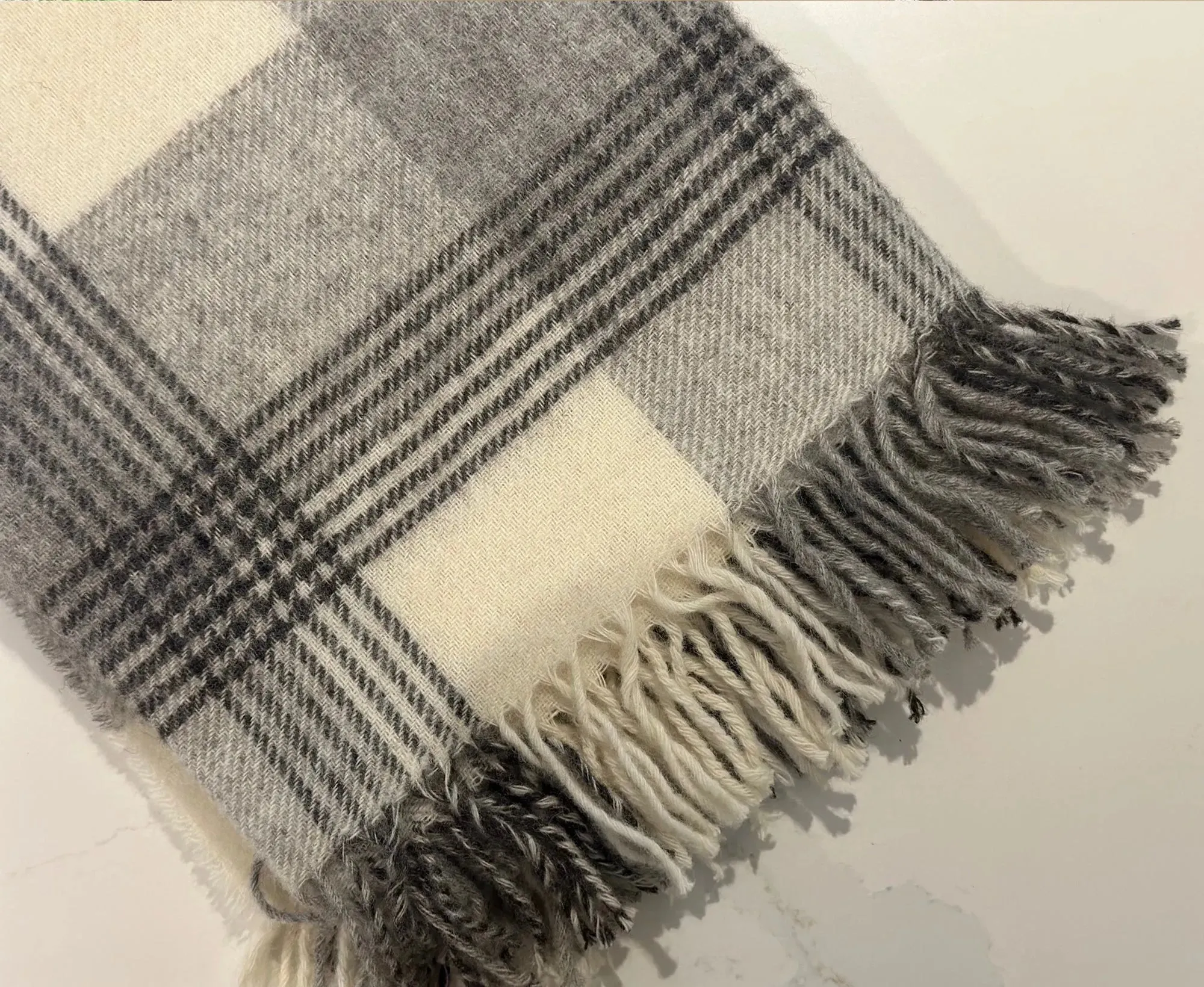 100% Lambswool Tartan Throw Grey