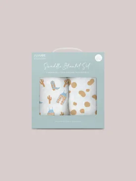 2-Pack Square Swaddle Blanket Set - Howdy Partner Blue