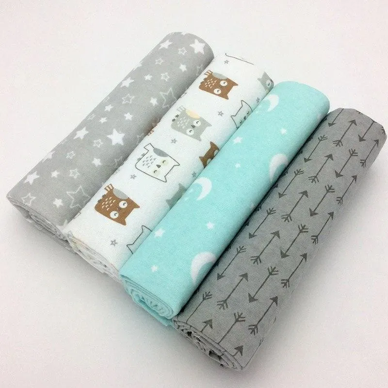 4Pcs/Pack Baby Super Soft Brushed Cotton Flannel Swaddle Wrap Blankets