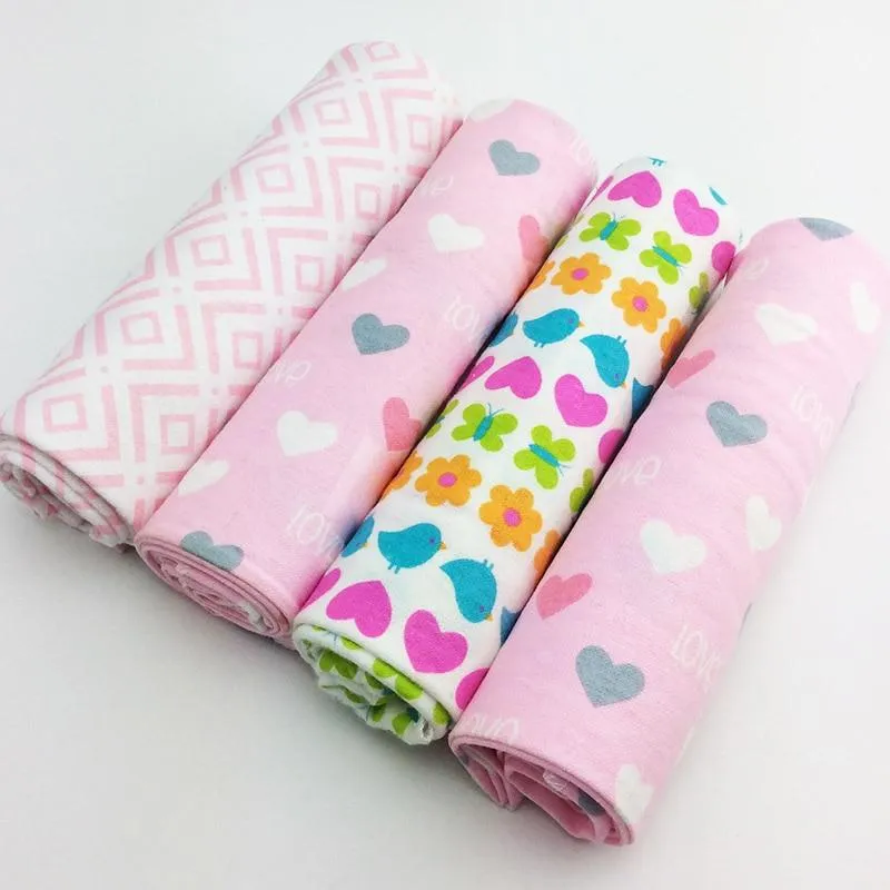 4Pcs/Pack Baby Super Soft Brushed Cotton Flannel Swaddle Wrap Blankets