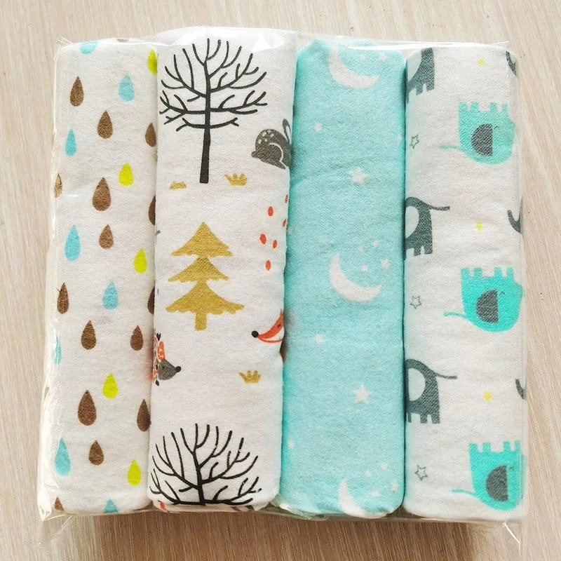 4Pcs/Pack Baby Super Soft Brushed Cotton Flannel Swaddle Wrap Blankets