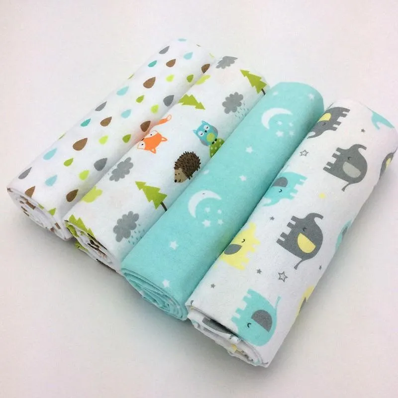 4Pcs/Pack Baby Super Soft Brushed Cotton Flannel Swaddle Wrap Blankets