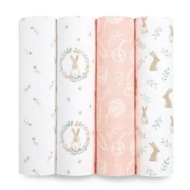 aden anais Essentials 100% Cotton Swaddle Blankets - Blushing Bunnies - 4pk