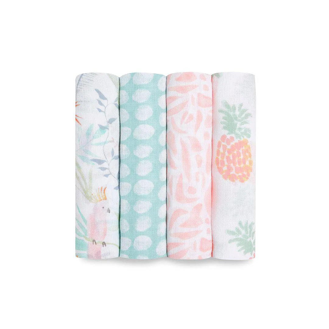 aden   anais Essentials Cotton Muslin Swaddle Blankets - Tropicalia - 4 Pack