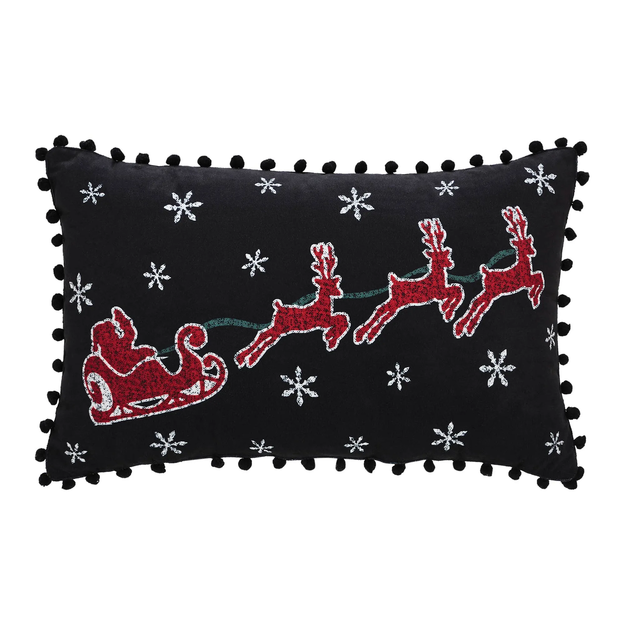 Annie Black Check Santa Sleigh Pillow 14x22