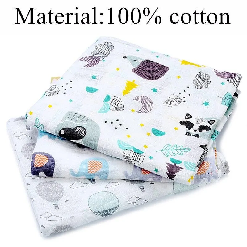 Baby 2 Layer Cotton Muslin Dinosaur Pattern Multi-Use Swaddle Wrap Blankets