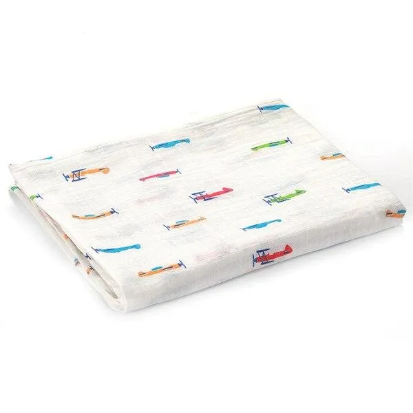 Baby 2 Layer Cotton Muslin Dinosaur Pattern Multi-Use Swaddle Wrap Blankets