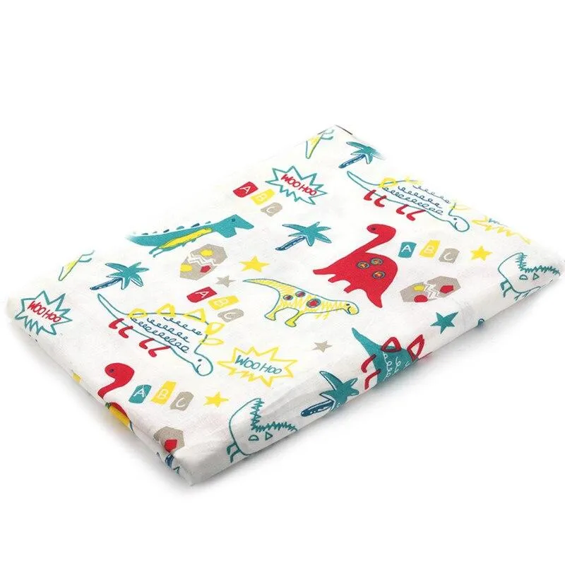 Baby 2 Layer Cotton Muslin Dinosaur Pattern Multi-Use Swaddle Wrap Blankets