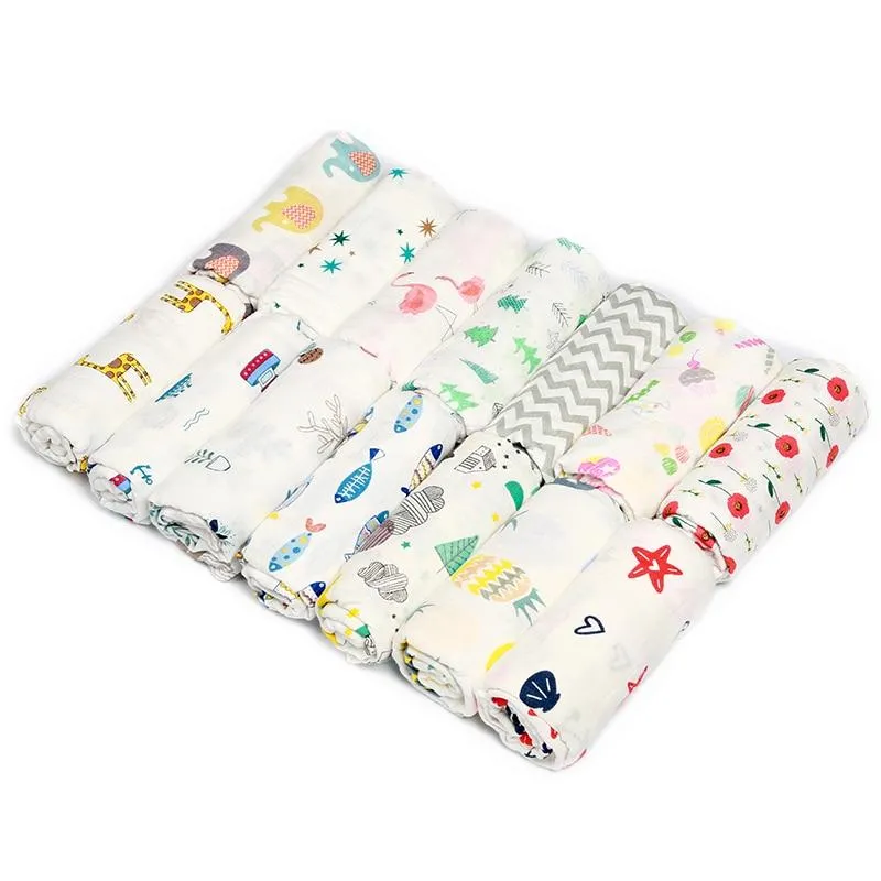 Baby 2 Layer Cotton Muslin Dinosaur Pattern Multi-Use Swaddle Wrap Blankets