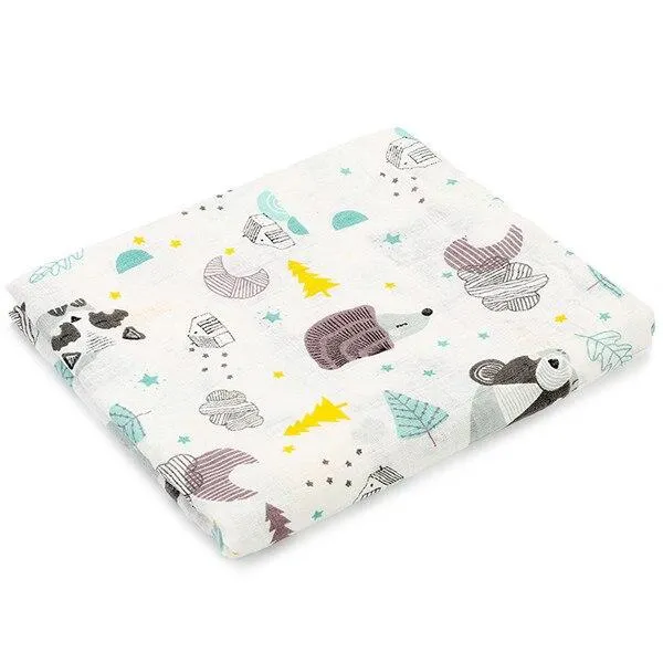 Baby 2 Layer Cotton Muslin Dinosaur Pattern Multi-Use Swaddle Wrap Blankets