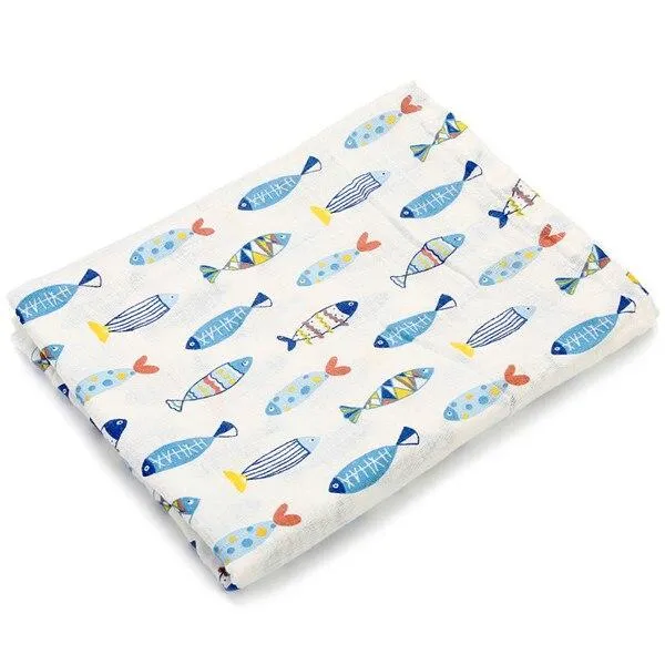 Baby 2 Layer Cotton Muslin Dinosaur Pattern Multi-Use Swaddle Wrap Blankets