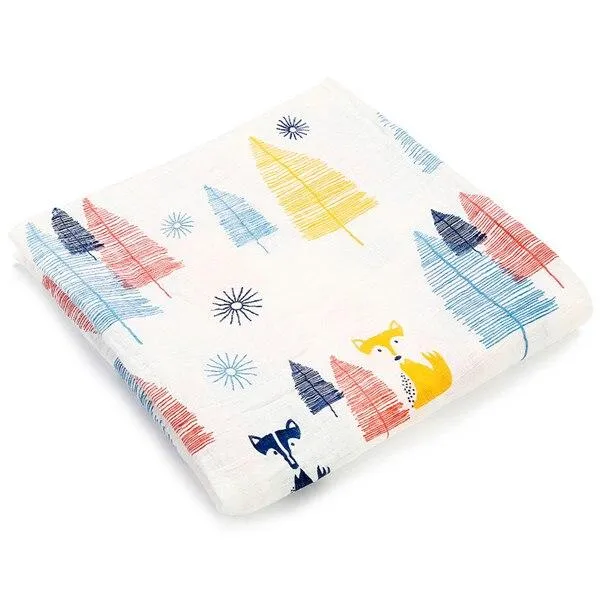 Baby 2 Layer Cotton Muslin Dinosaur Pattern Multi-Use Swaddle Wrap Blankets