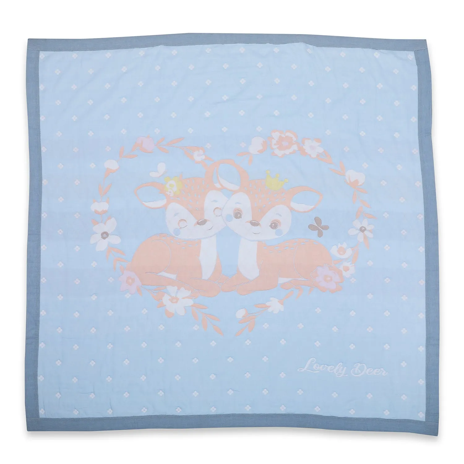 Baby Moo Deers In Love All Season Medium Muslin Blanket - Blue