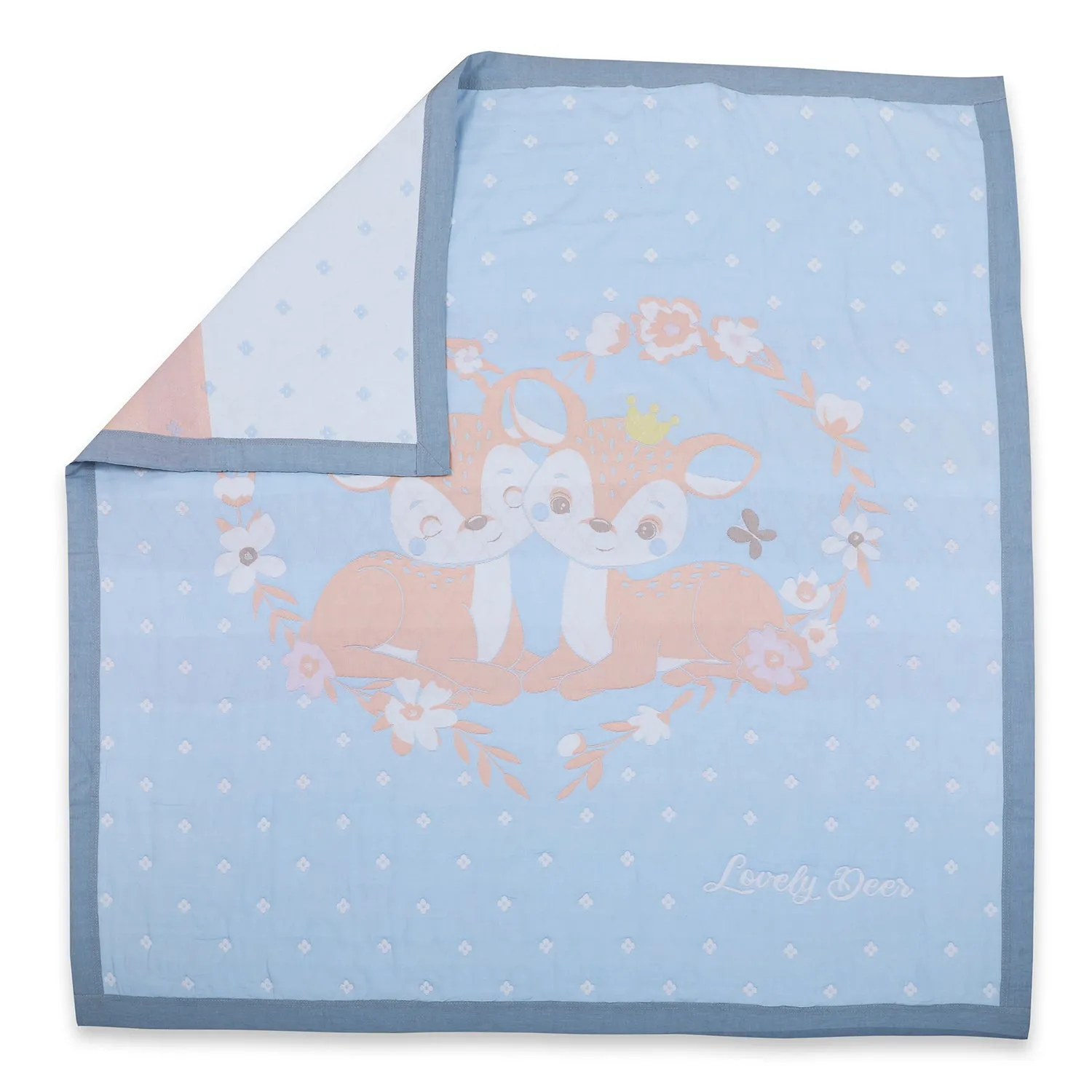 Baby Moo Deers In Love All Season Medium Muslin Blanket - Blue