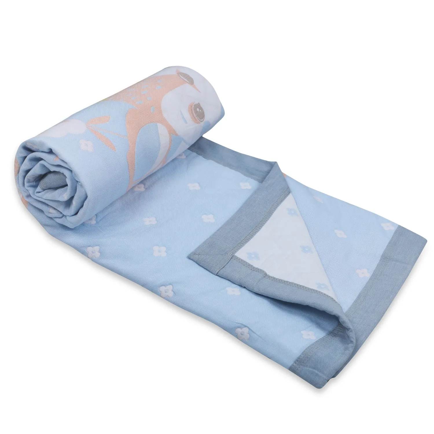 Baby Moo Deers In Love All Season Medium Muslin Blanket - Blue