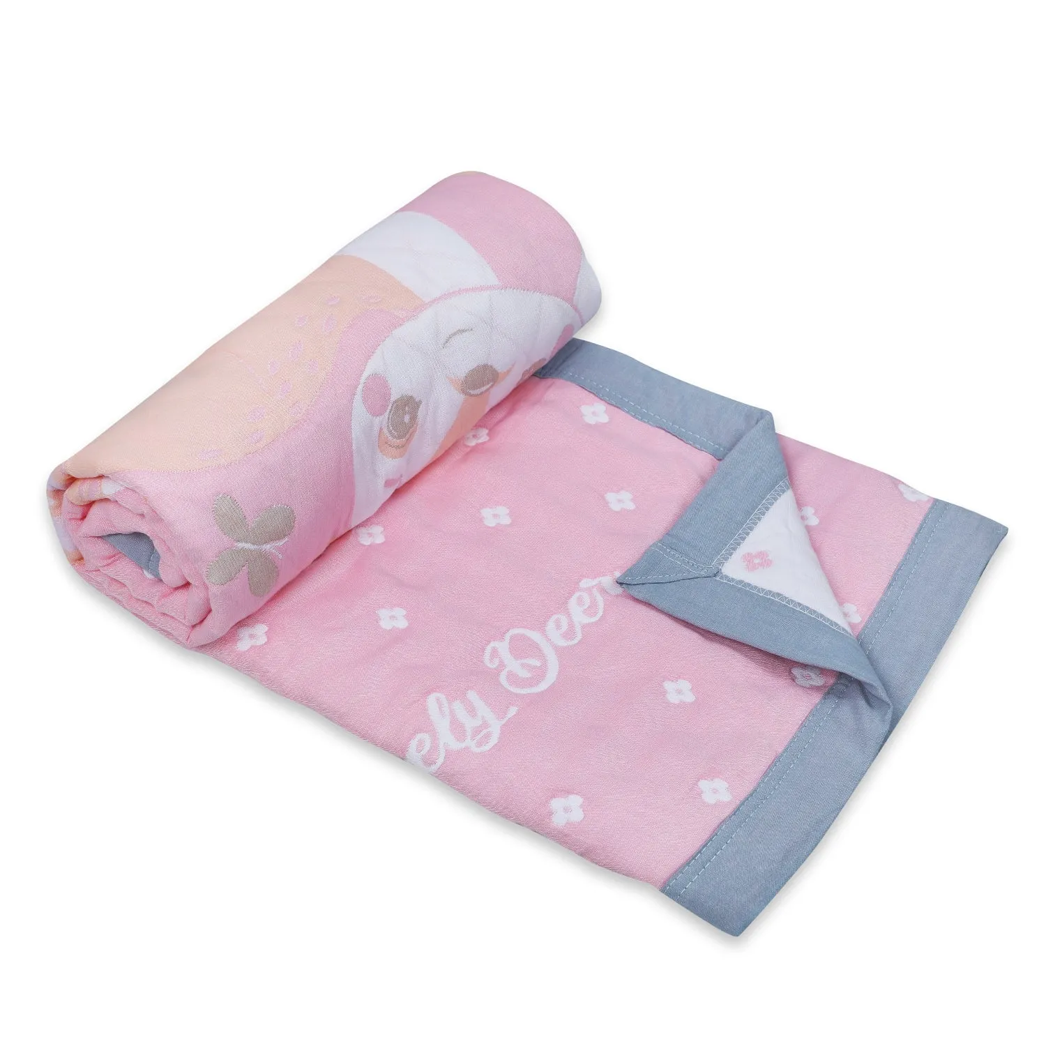 Baby Moo Deers In Love All Season Medium Muslin Blanket - Pink