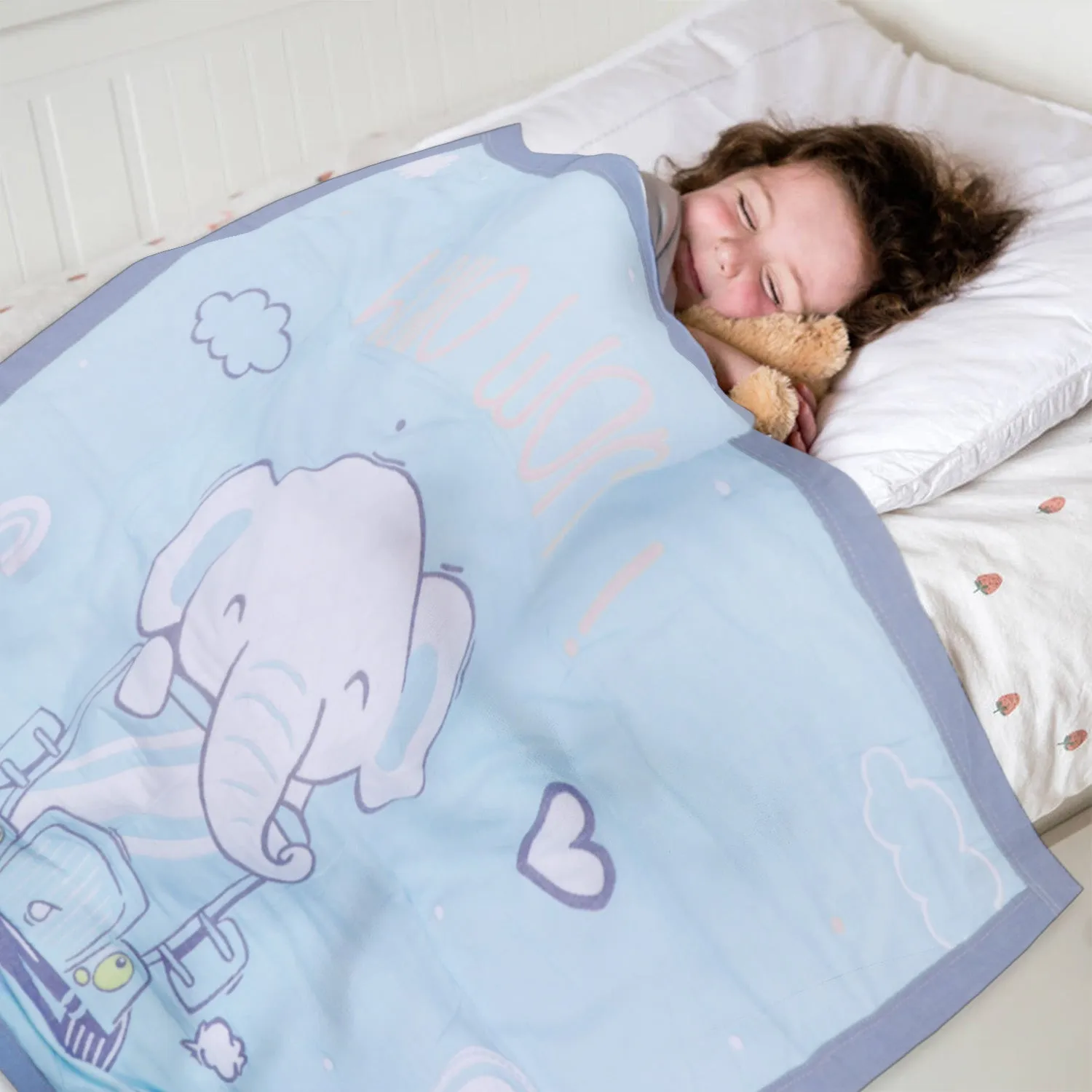 Baby Moo Elephant Adventure All Season Medium Muslin Blanket - Blue