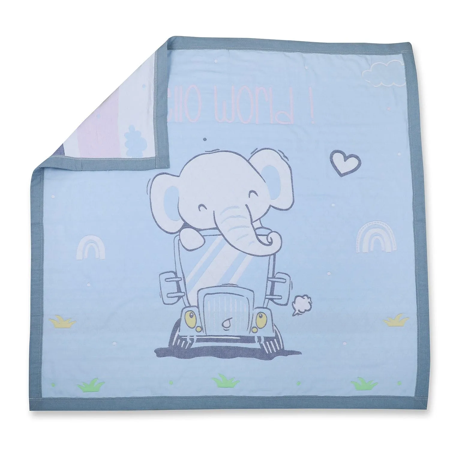 Baby Moo Elephant Adventure All Season Medium Muslin Blanket - Blue