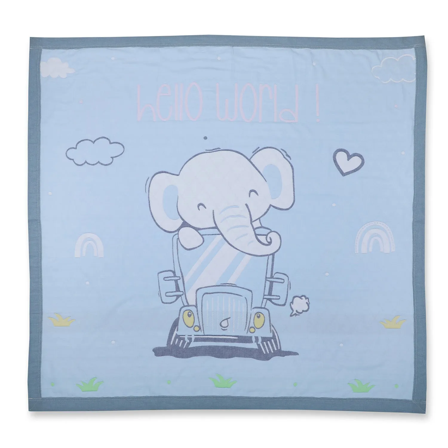 Baby Moo Elephant Adventure All Season Medium Muslin Blanket - Blue