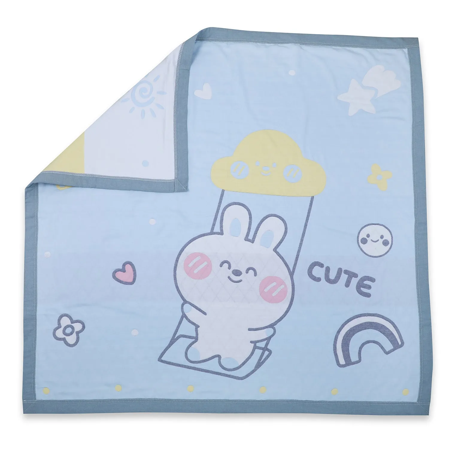 Baby Moo Swinging Bunny All Season Medium Muslin Blanket - Blue