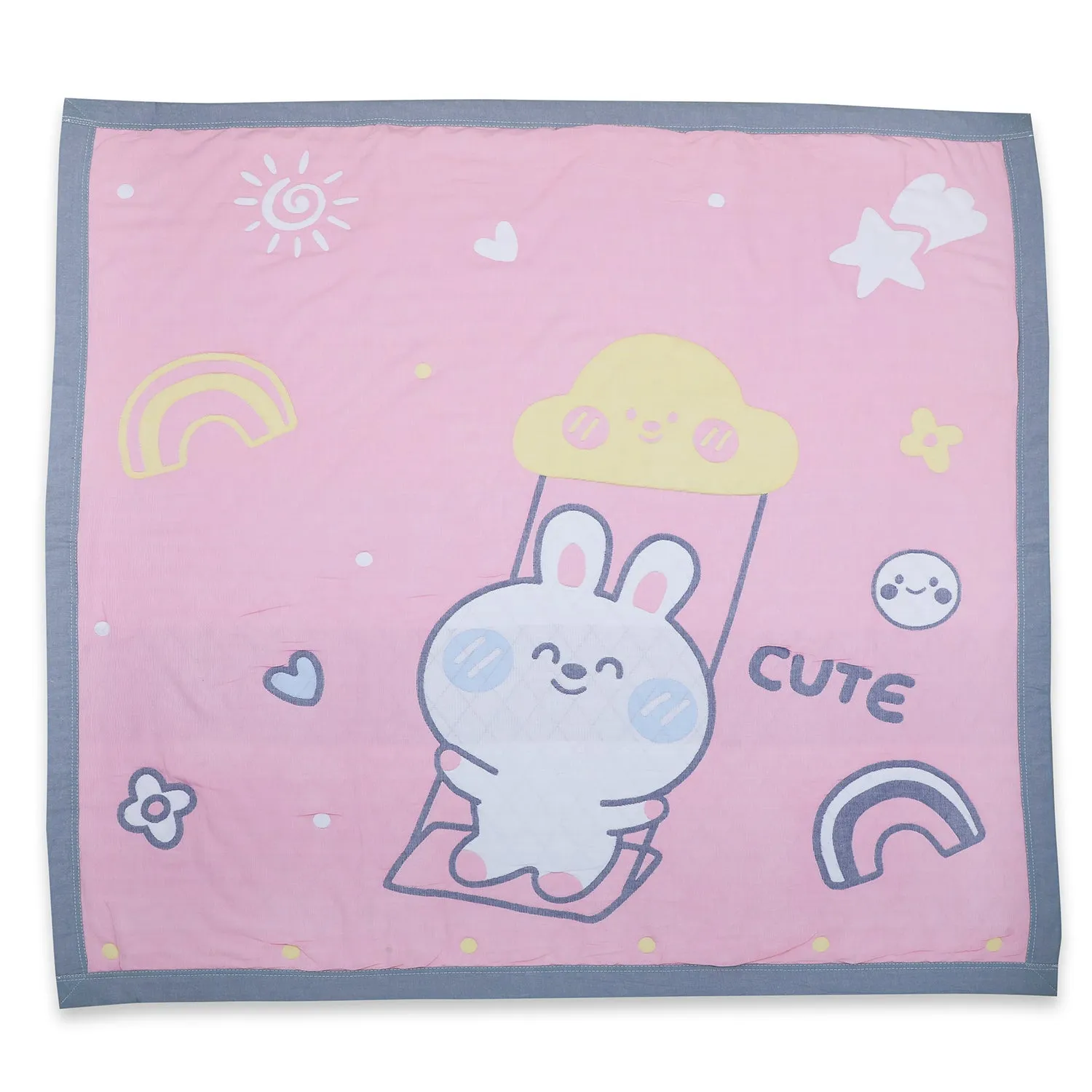 Baby Moo Swinging Bunny All Season Medium Muslin Blanket - Pink