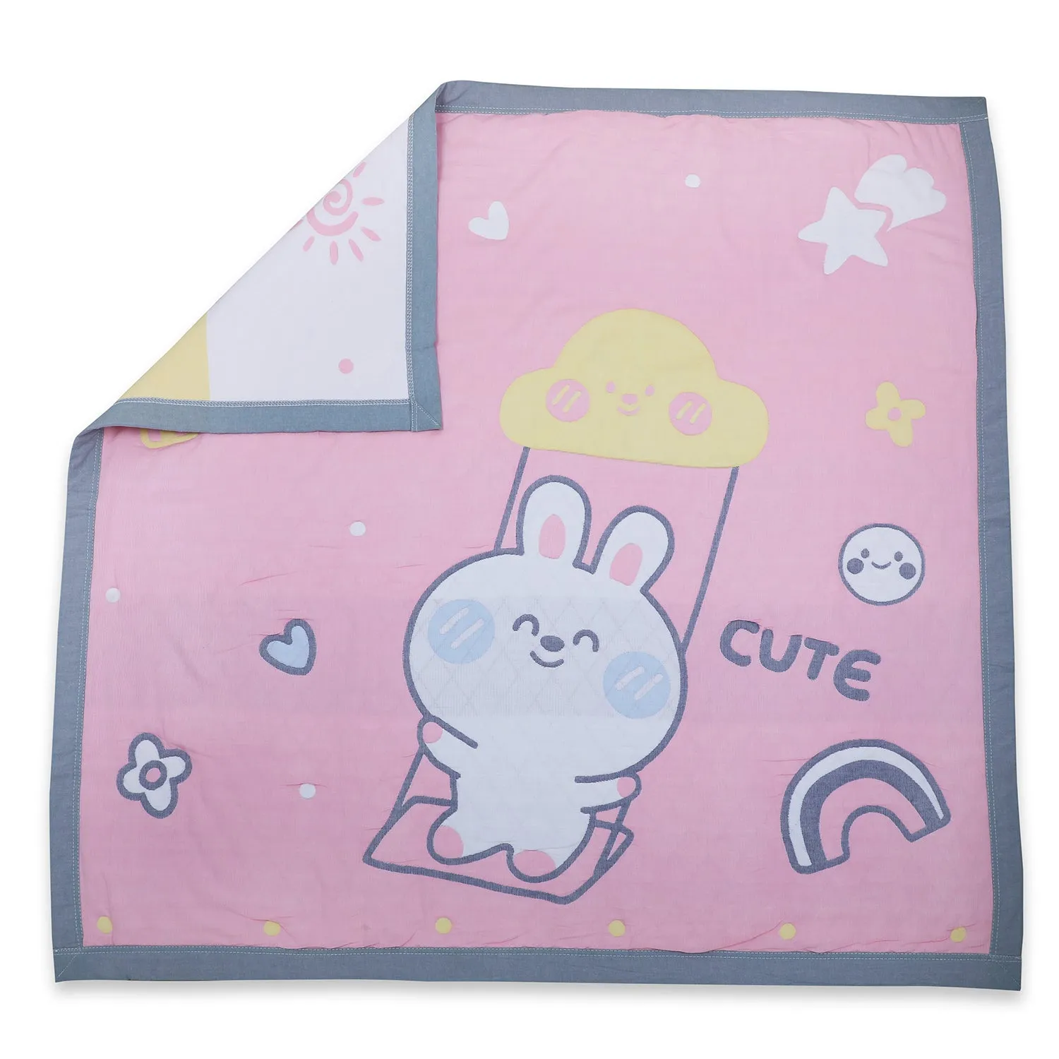 Baby Moo Swinging Bunny All Season Medium Muslin Blanket - Pink