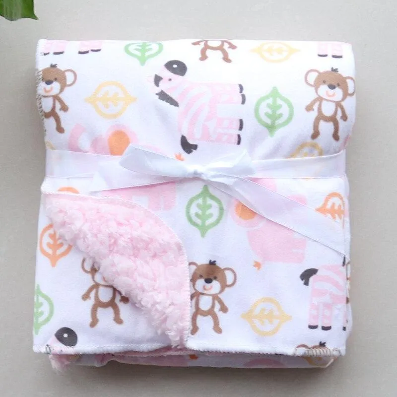 Baby Thick Double Layer Cartoon Polar Fleece Swaddle Stroller Wrap Blankets