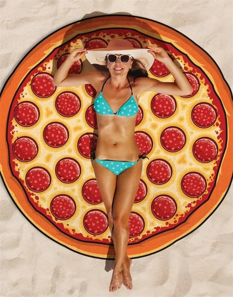 Beach Towel Doughnut Round Picnic Mat Fashionable Pizza Hamburger Fruit 150*150cm Microfiber Tapestry Bath Blanket