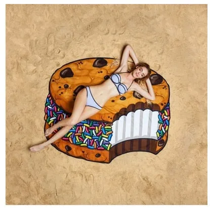 Beach Towel Doughnut Round Picnic Mat Fashionable Pizza Hamburger Fruit 150*150cm Microfiber Tapestry Bath Blanket