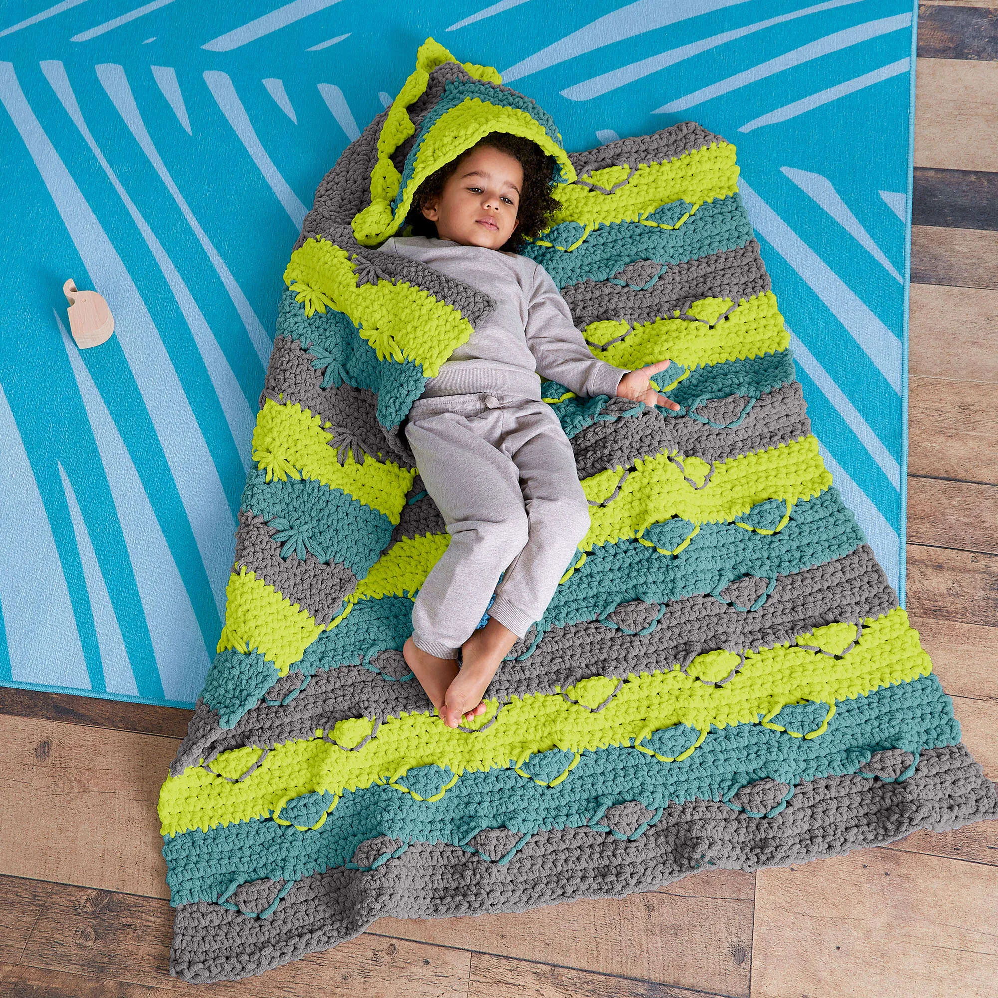 Bernat Dino Hood Crochet Blanket