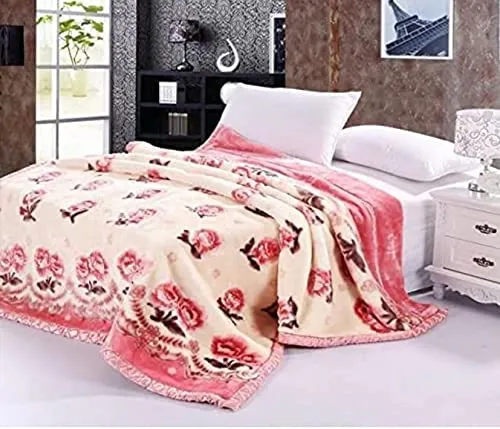 Bezzilish Home Cloudy Super Soft Fabric Floral Printed Mink Heavy Duty Luxury Ultra 2 Ply Single Bed Blanket for Heavy Winters with English Colors & Stylish Bag Packing (Pack of 1)