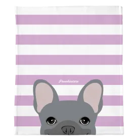 Blue French Bulldog on Lavender Stripes | Frenchie Blanket