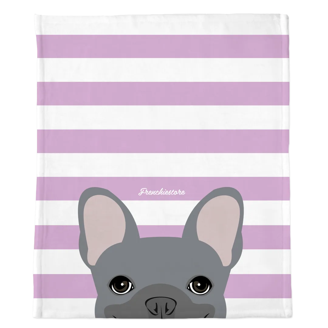 Blue French Bulldog on Lavender Stripes | Frenchie Blanket