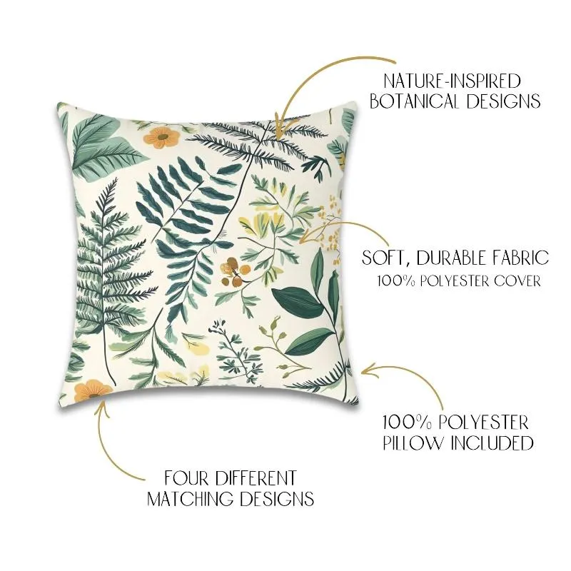 Botanical Print Pillow Set – 4 Decorative Pillows with Covers (20x20) for Modern Homes