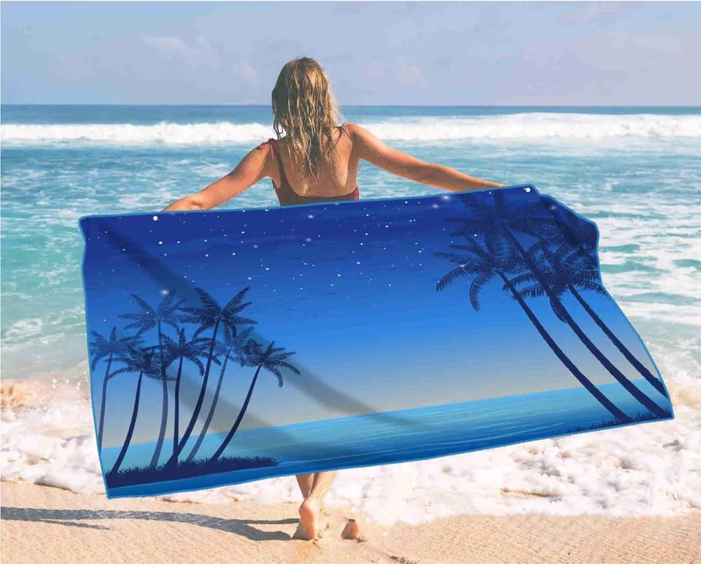 Coconut Tree Starry Sky Digital Printed Beach Towel For Adult Quick Drying Swimming Surf Shower Towel Travel Yoga Beach Blanket