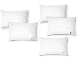 Cosy CORNER Pillows Queen Size | White Pillows | Comfortable and Long Lasting Pillows | Polyester Plush Pillows | Best Pillows for Side Sleepers | Queen Pillows (Stripe, Pillow Set of 5)