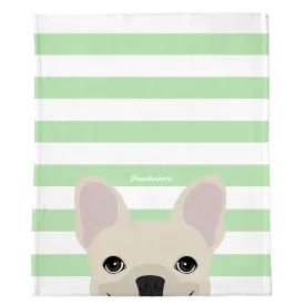 Cream French Bulldog on Mint Stripes | Frenchie Blanket