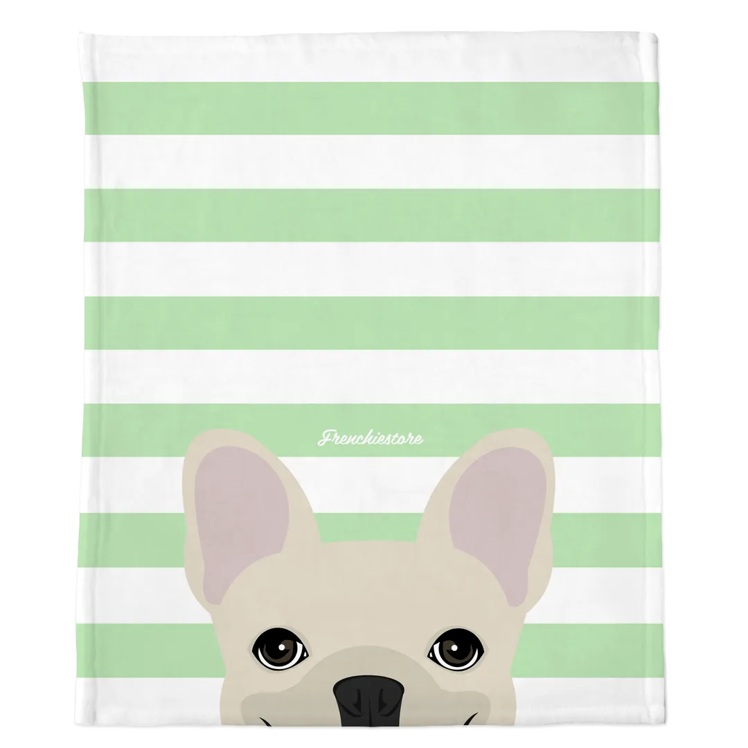 Cream French Bulldog on Mint Stripes | Frenchie Blanket