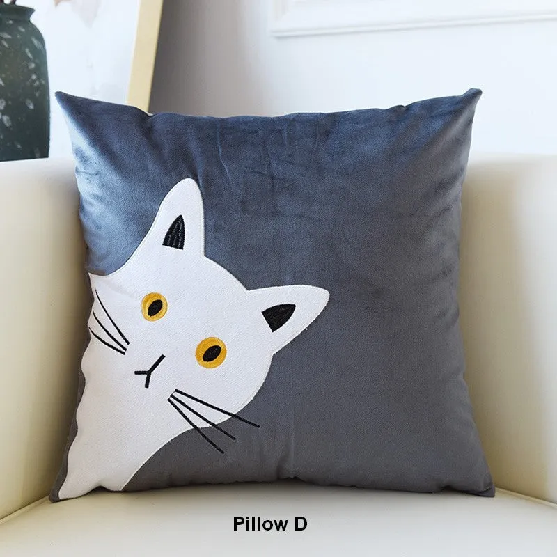 Decorative Throw Pillows, Modern Sofa Decorative Pillows, Lovely Cat Pillow Covers for Kid's Room, Cat Decorative Throw Pillows for Couch