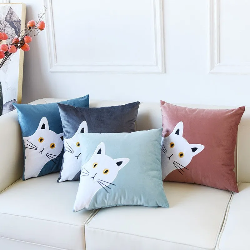 Decorative Throw Pillows, Modern Sofa Decorative Pillows, Lovely Cat Pillow Covers for Kid's Room, Cat Decorative Throw Pillows for Couch