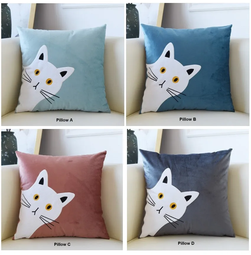 Decorative Throw Pillows, Modern Sofa Decorative Pillows, Lovely Cat Pillow Covers for Kid's Room, Cat Decorative Throw Pillows for Couch