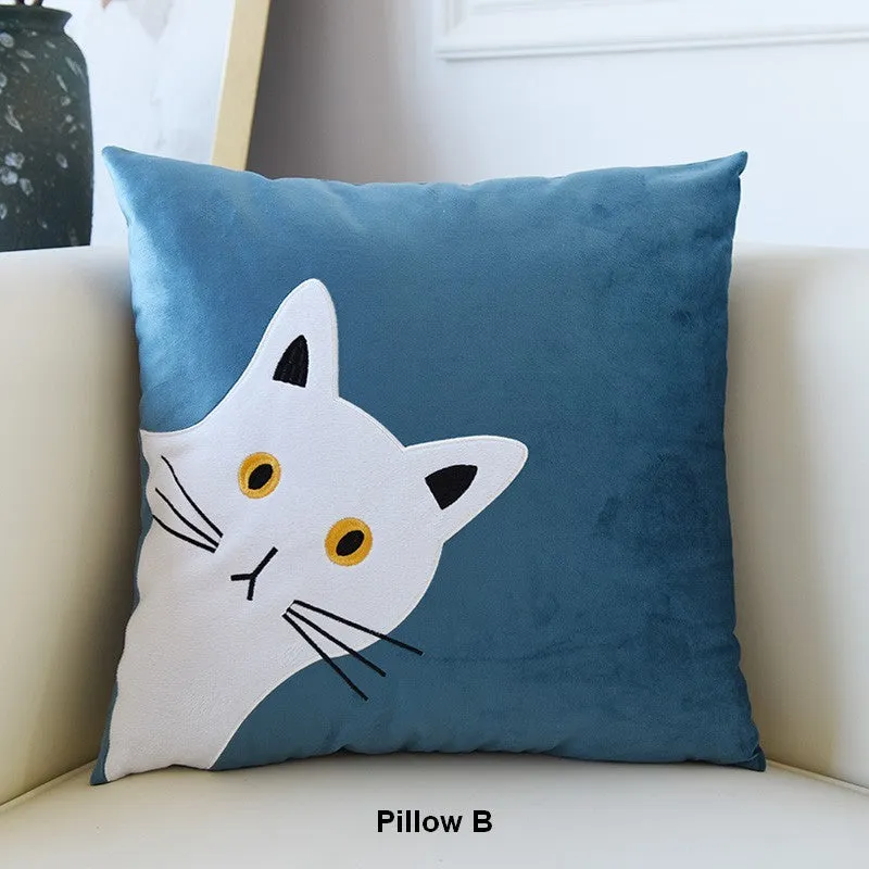 Decorative Throw Pillows, Modern Sofa Decorative Pillows, Lovely Cat Pillow Covers for Kid's Room, Cat Decorative Throw Pillows for Couch