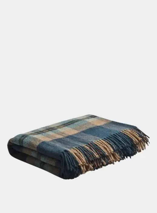 Deep Teal Check Cabin Wool Blanket