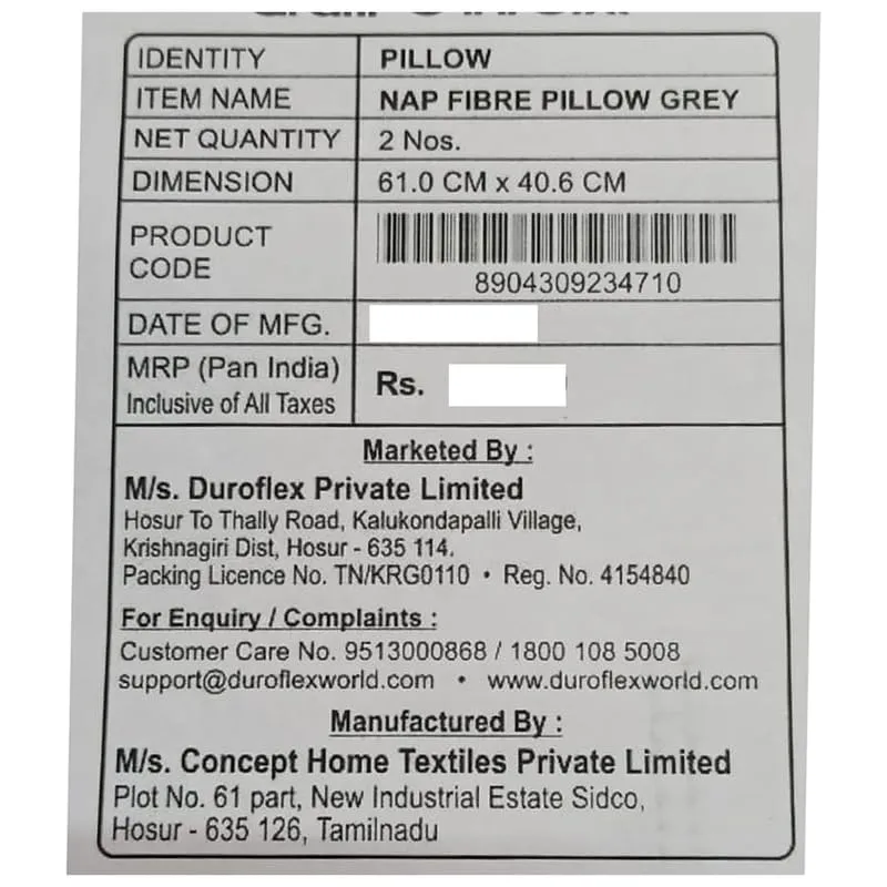 Duro - Flex - Nap Fibre Pillow (Pack of 2) - Grey - 61 X 40.6 CM