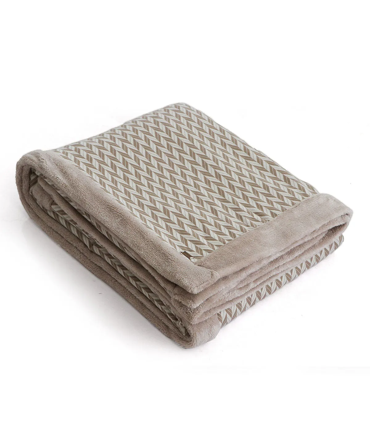 Eleanor- Stone & Natural Single Bed Cotton Knitted Blanket with Fur Back