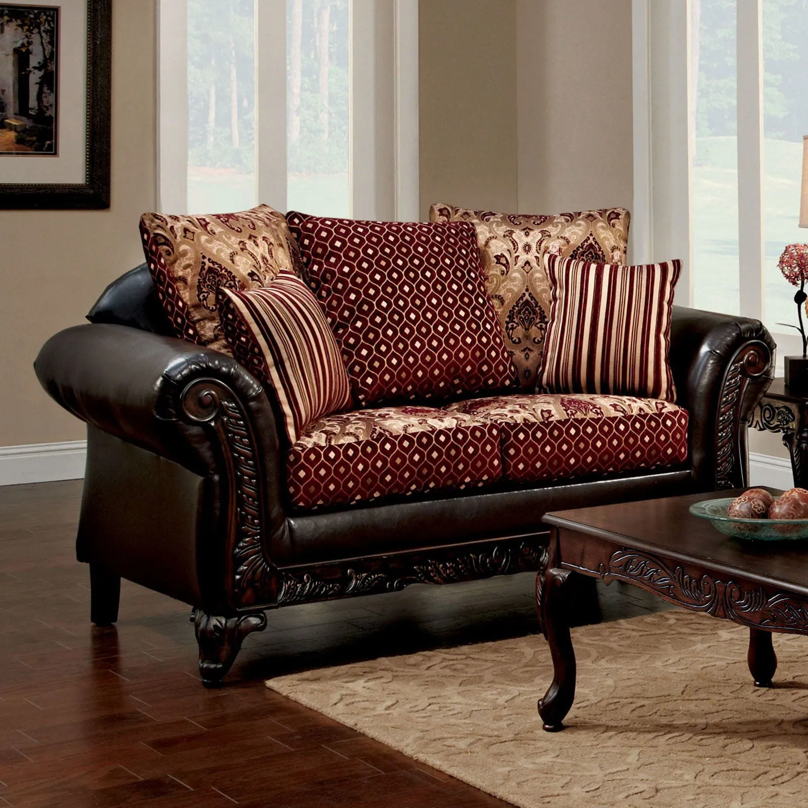 Ellis - Loveseat - Burgundy / Brown / Dark Cherry